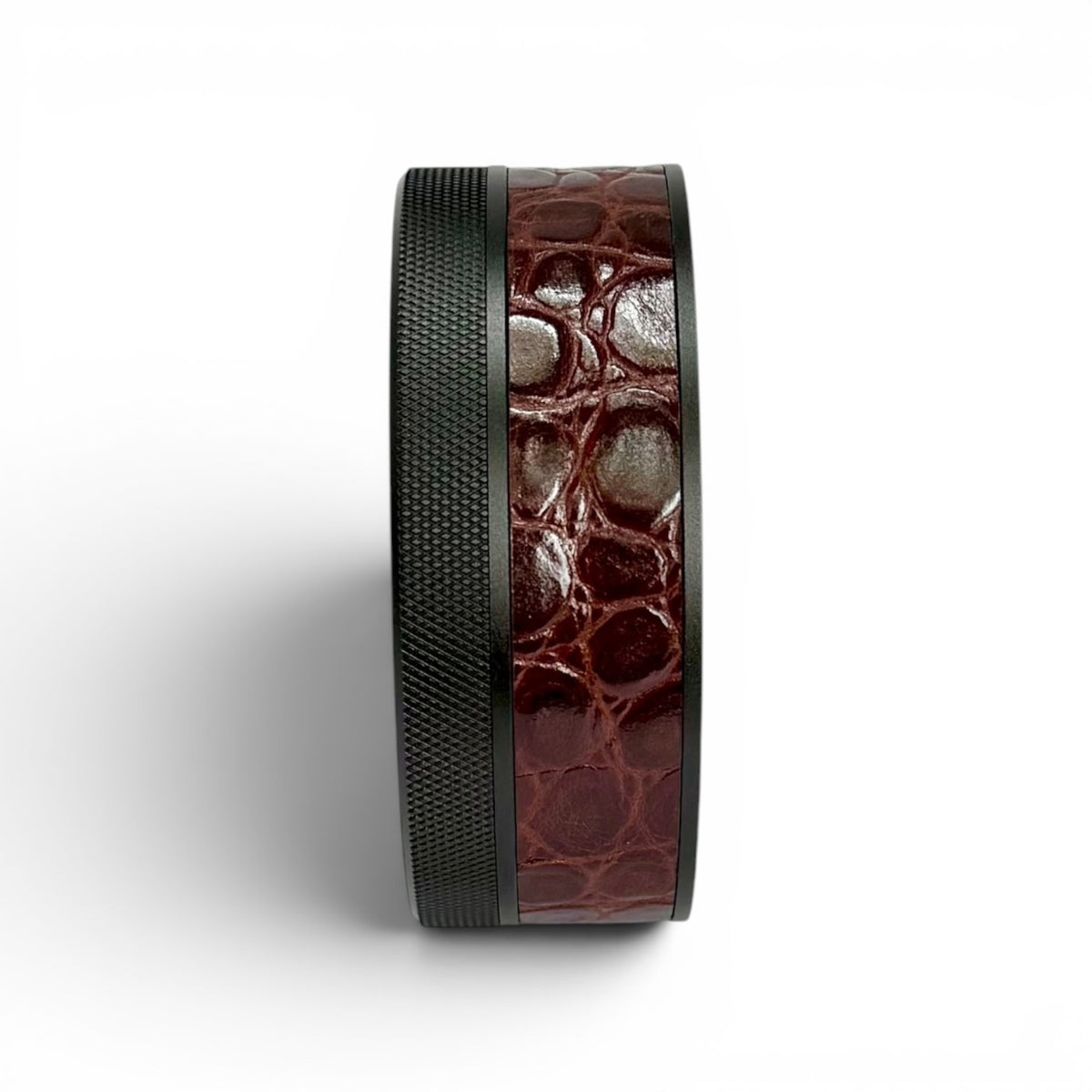 Black on Chestnut Brown Embossed Croc Leather Ruk Can