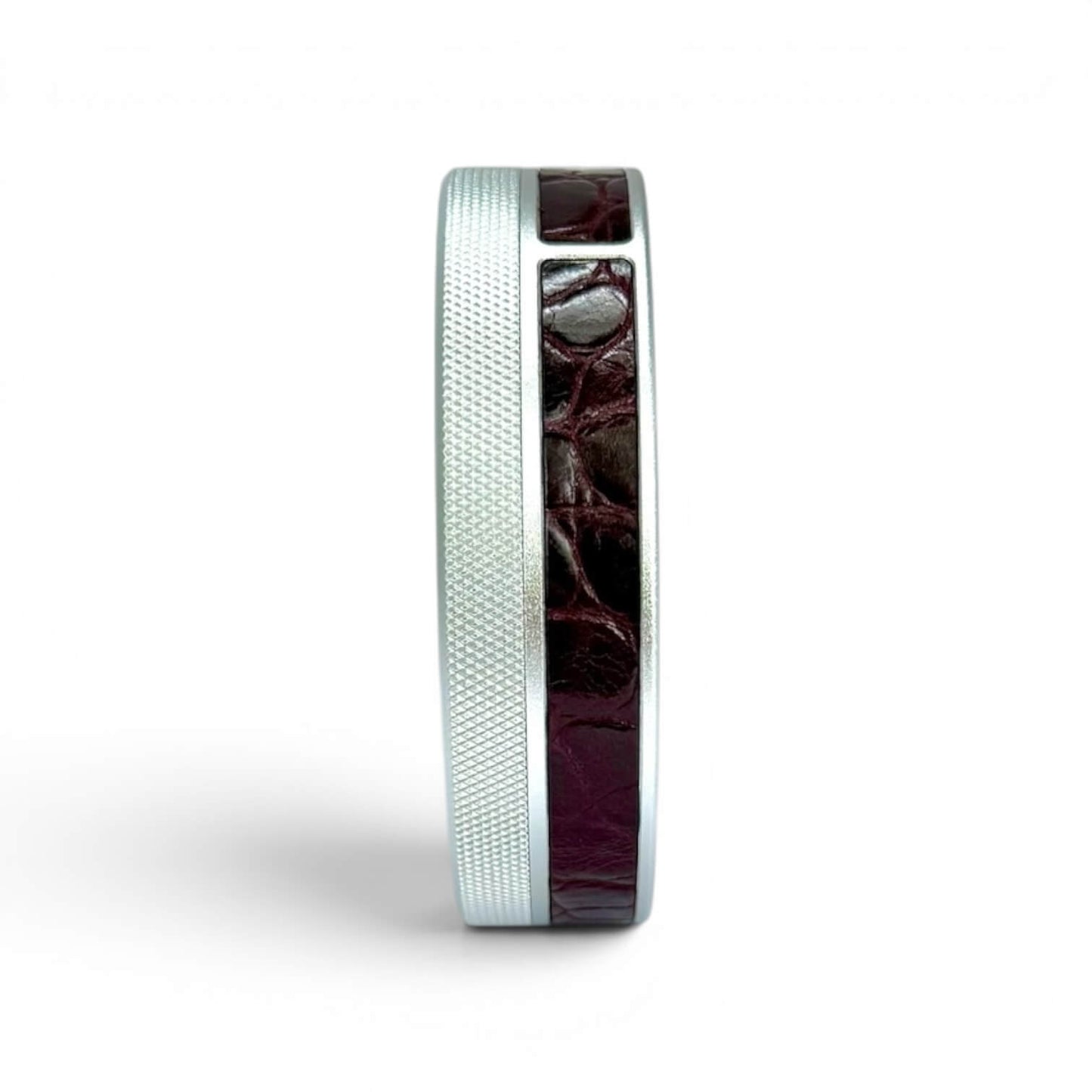 Silver on Maroon Embossed Croc Leather Ruk Can Slim