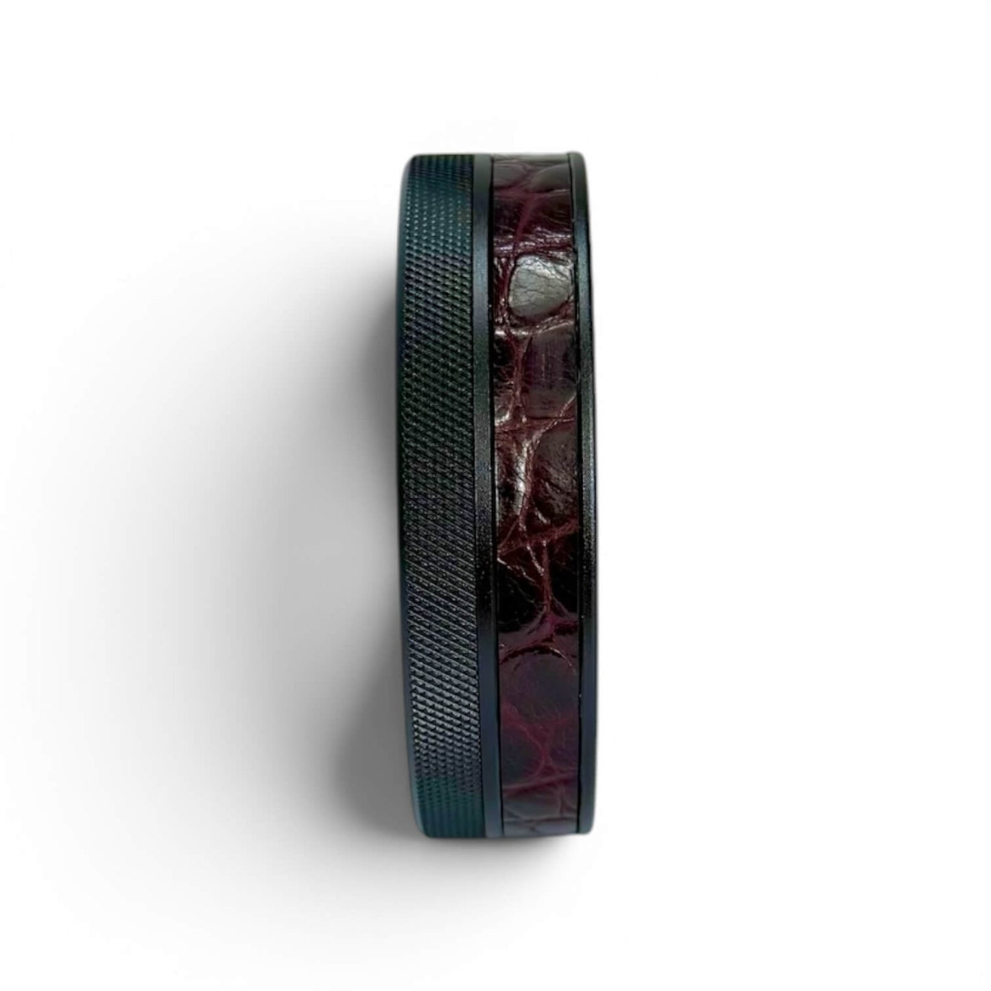 Black on Maroon Embossed Croc Leather Ruk Can Slim