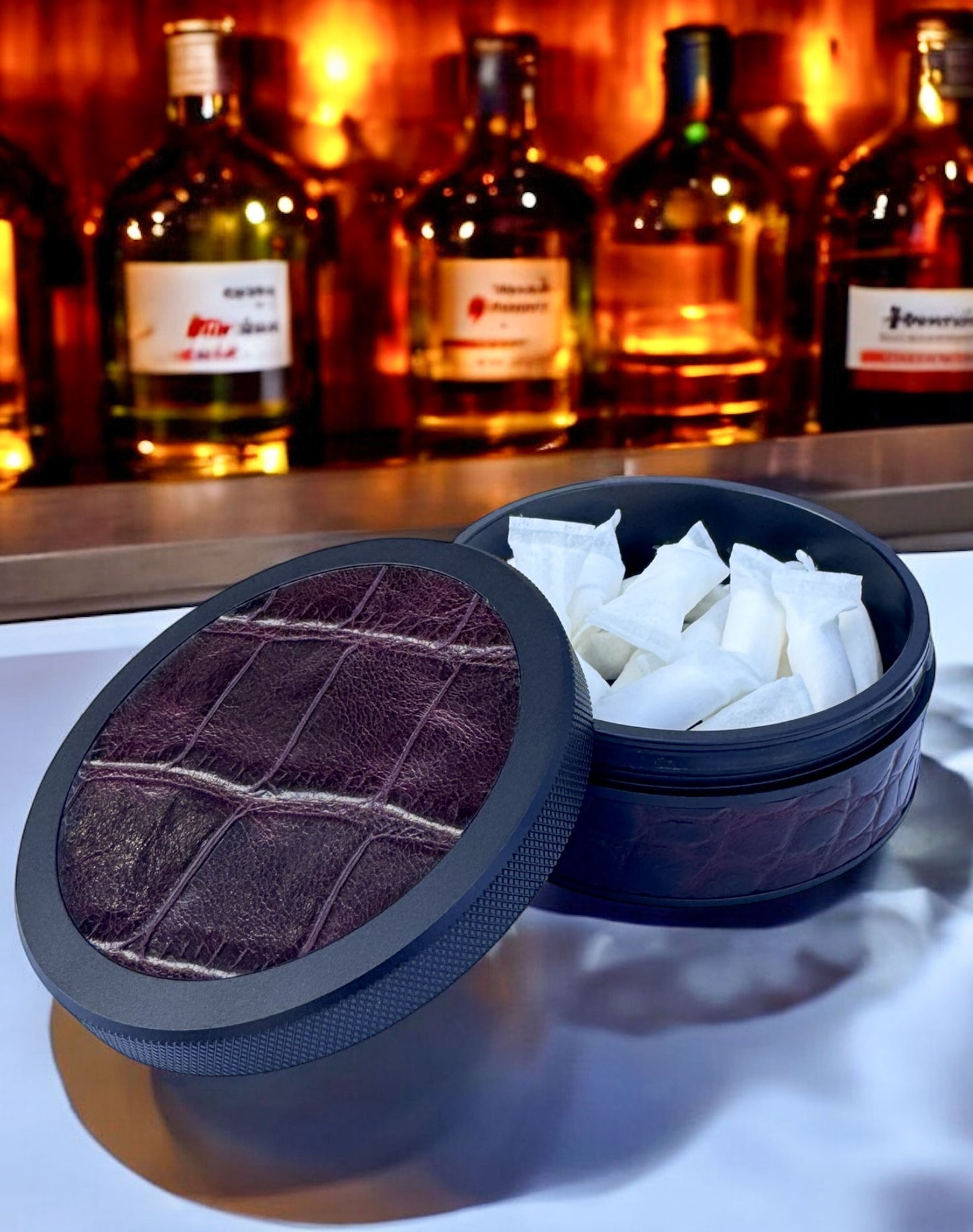 Black on Maroon Croc Leather Ruk-Can