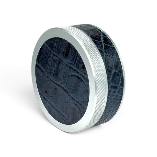 Silver on Midnight Blue Embossed Croc Leather Ruk Can