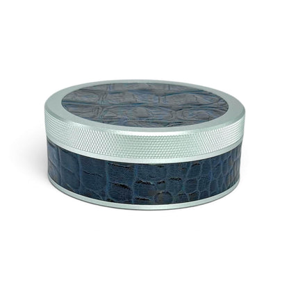 Silver on Midnight Blue Embossed Croc Leather Ruk Can