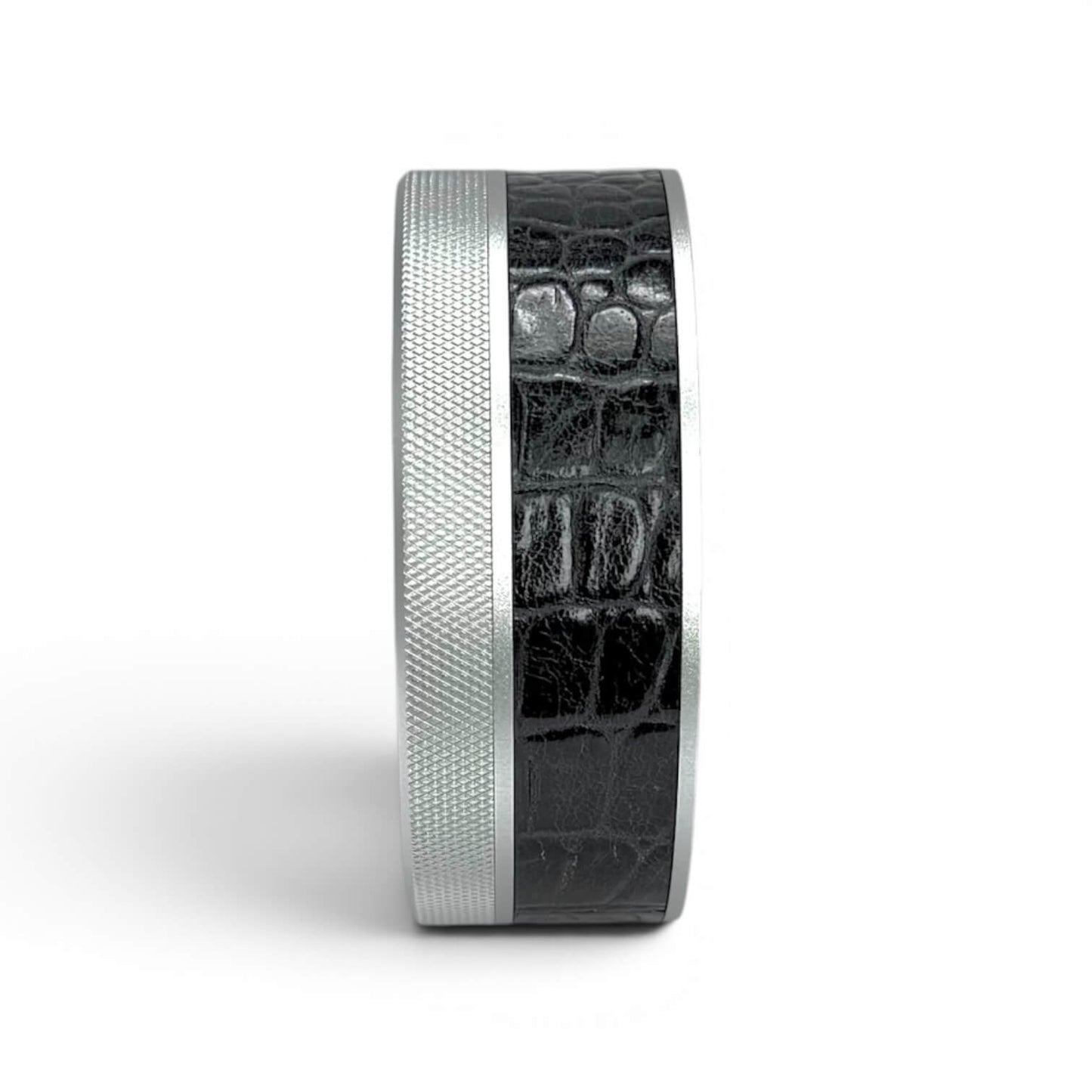 Silver on Midnight Blue Embossed Croc Leather Ruk Can