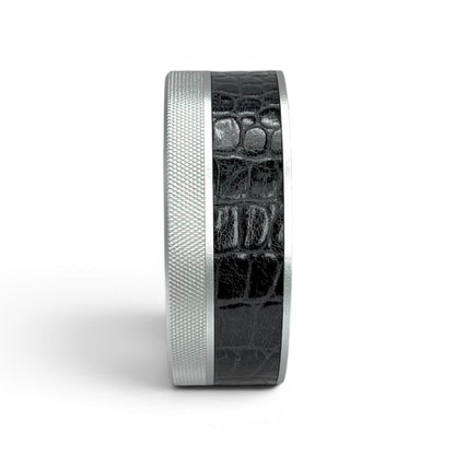 Silver on Midnight Blue Embossed Croc Leather Ruk Can