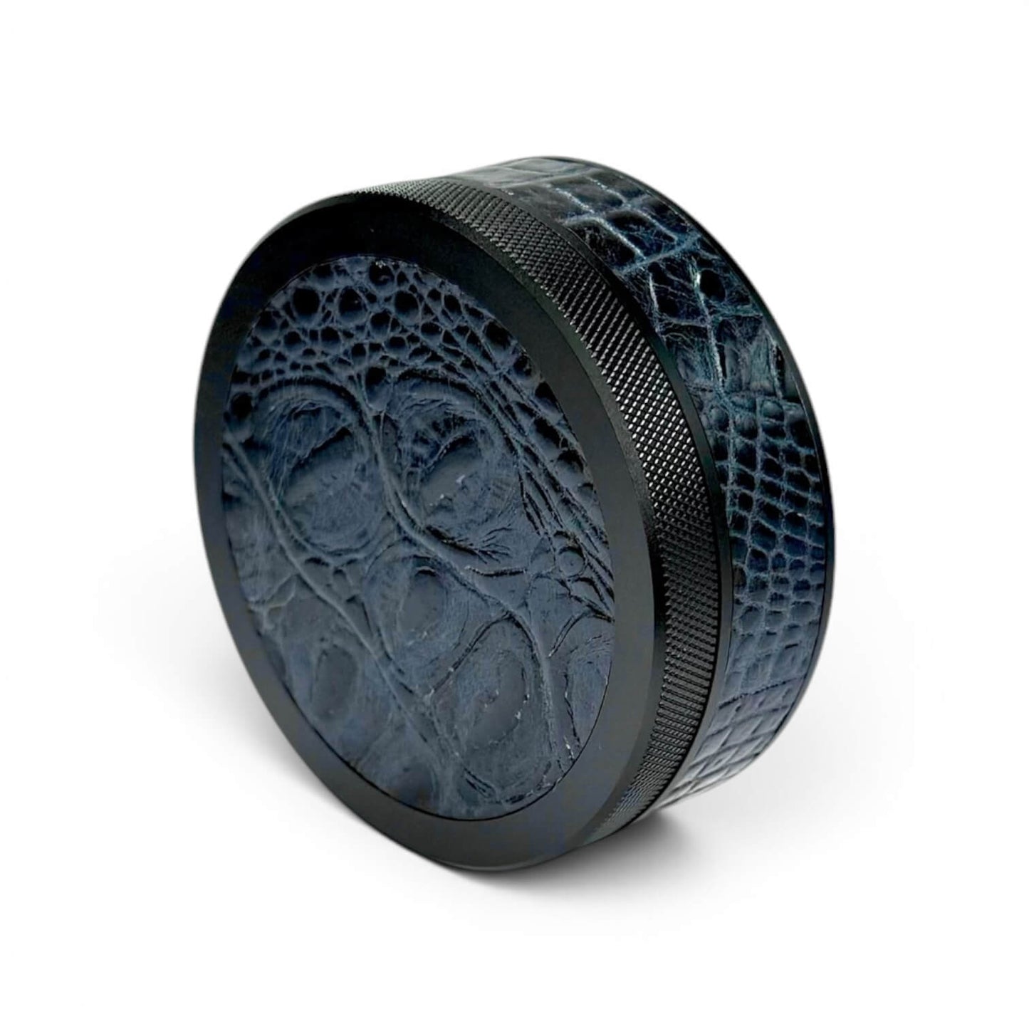 Black on Midnight Blue Embossed Croc Leather Ruk Can