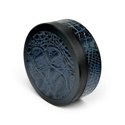 Black on Midnight Blue Embossed Croc Leather Ruk Can