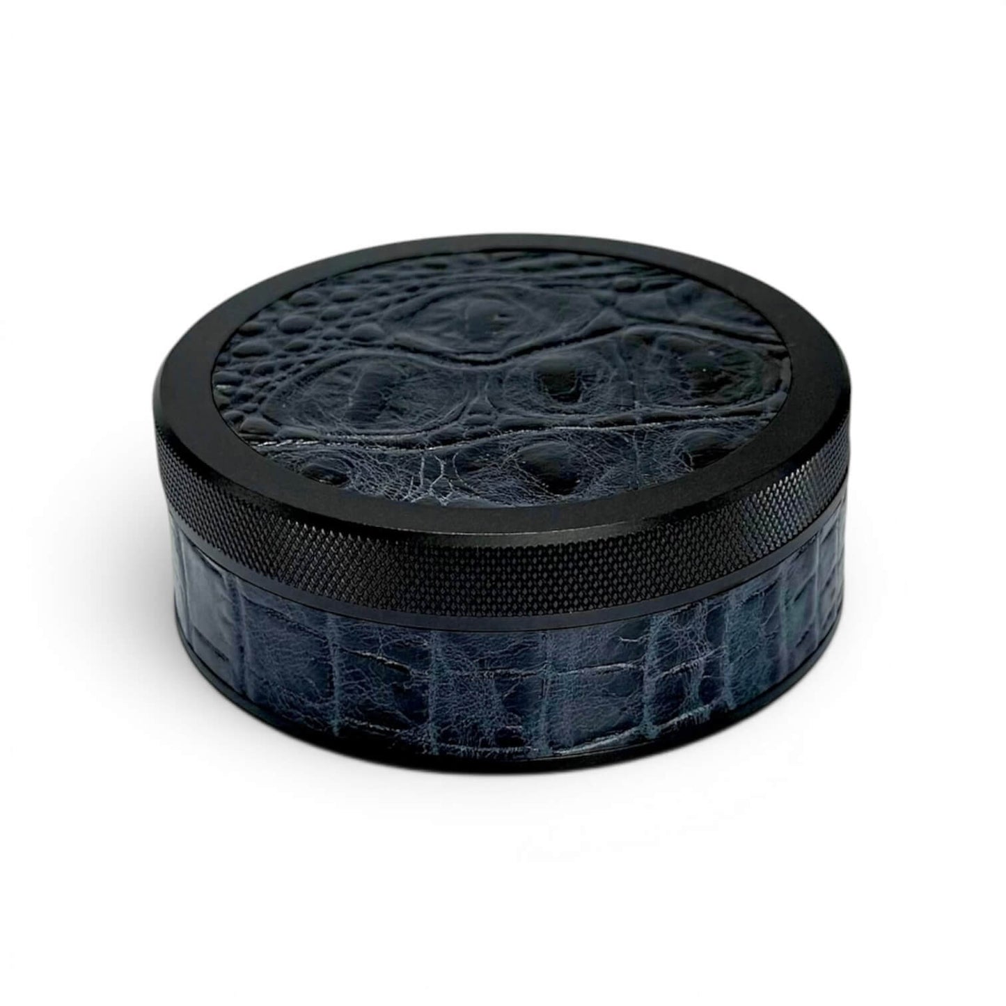 Black on Midnight Blue Embossed Croc Leather Ruk Can