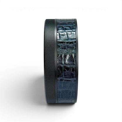 Black on Midnight Blue Embossed Croc Leather Ruk Can