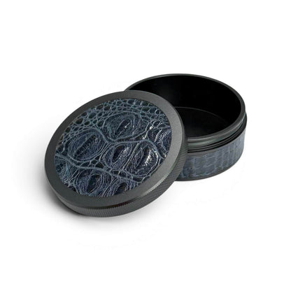 Black on Midnight Blue Embossed Croc Leather Ruk Can