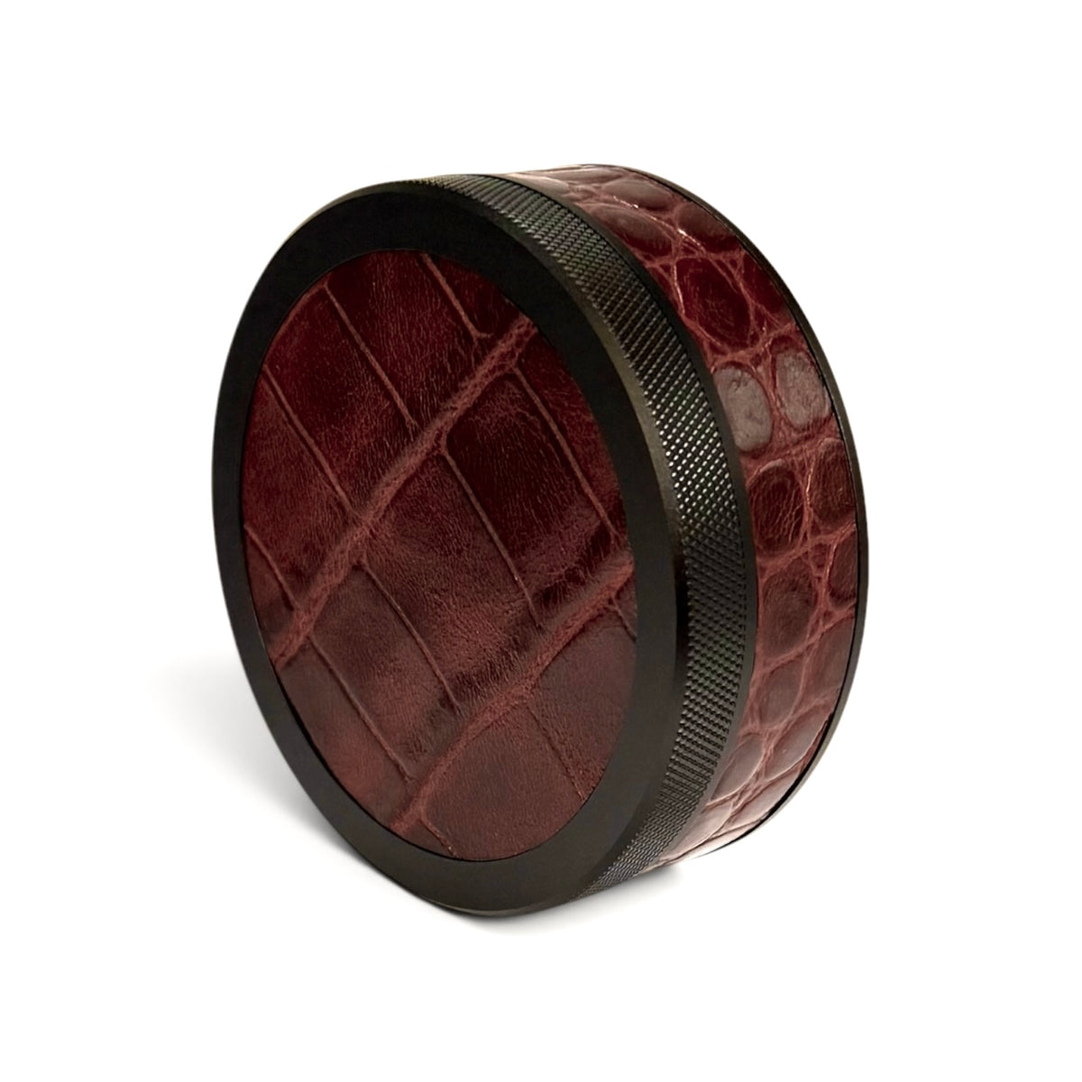 Black on Chestnut Brown Embossed Croc Leather Ruk Can