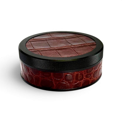 Black on Chestnut Brown Embossed Croc Leather Ruk Can
