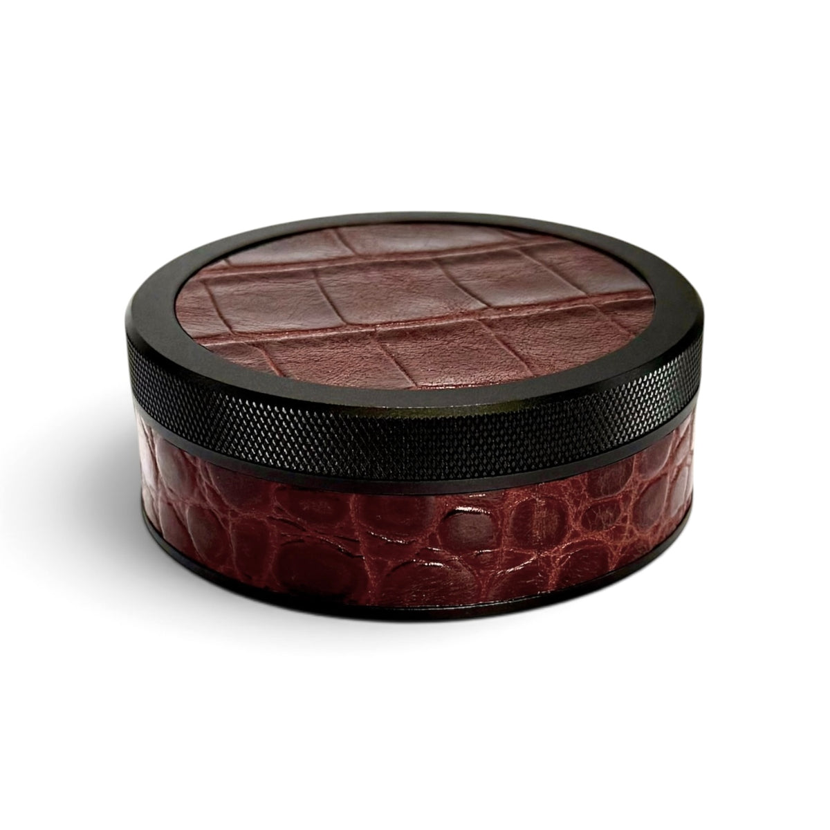 Black on Chestnut Brown Embossed Croc Leather Ruk Can