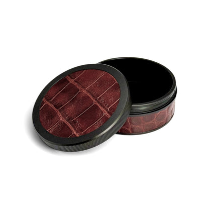 Black on Chestnut Brown Embossed Croc Leather Ruk Can