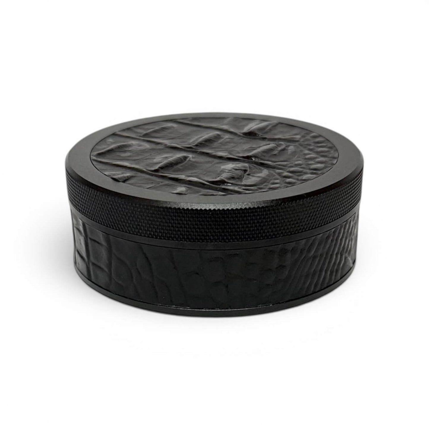 Black on Embossed Black Leather Croc Ruk Can
