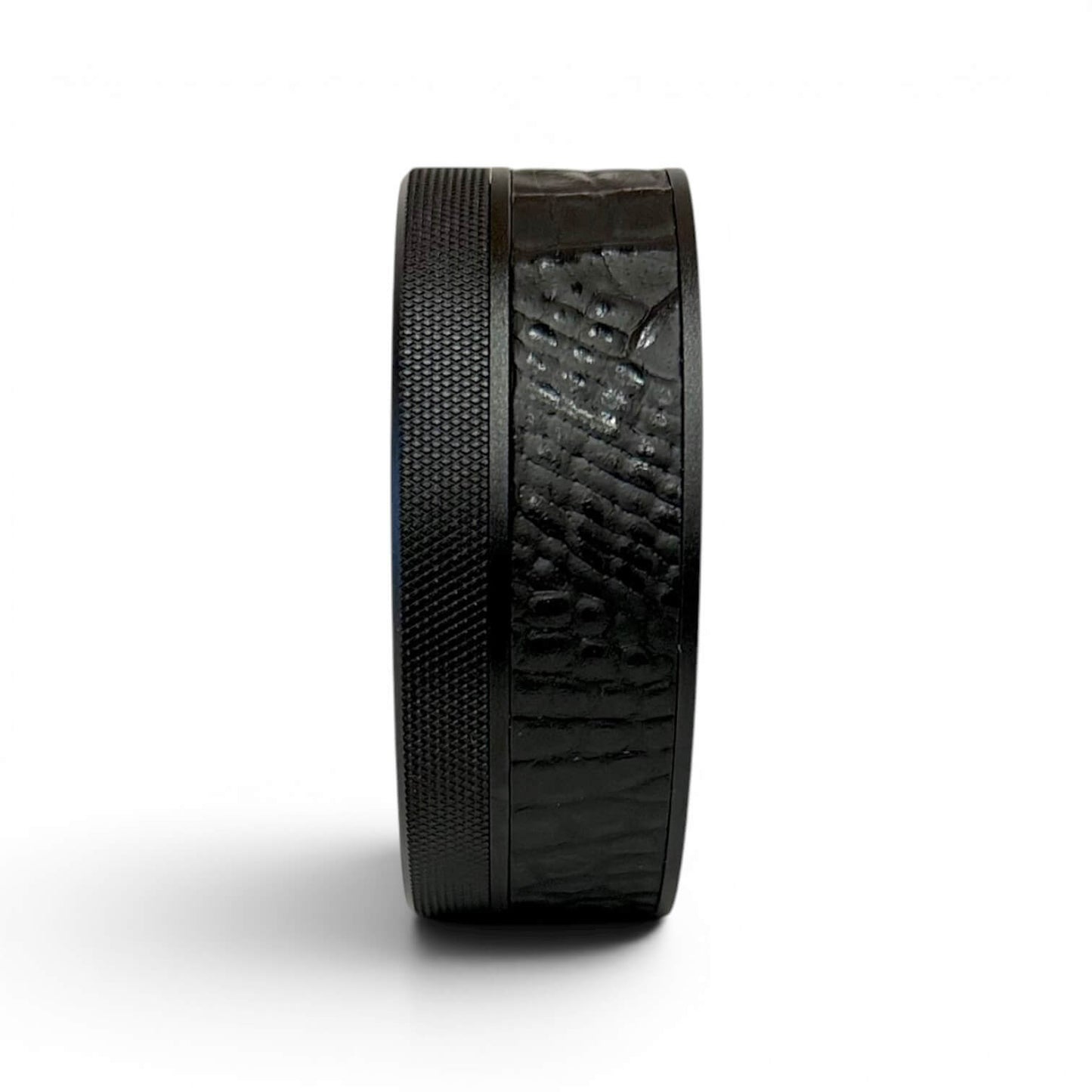 Black on Embossed Black Leather Croc Ruk Can