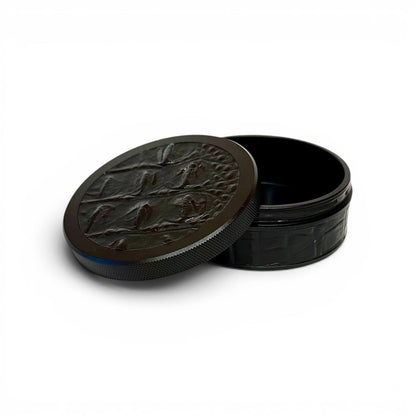Black on Embossed Black Leather Croc Ruk Can