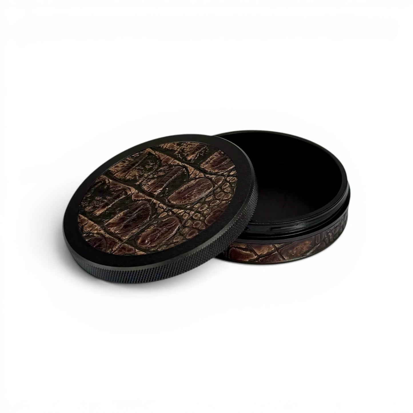 Black on Brown Embossed Croc Leather Ruk Can Slim
