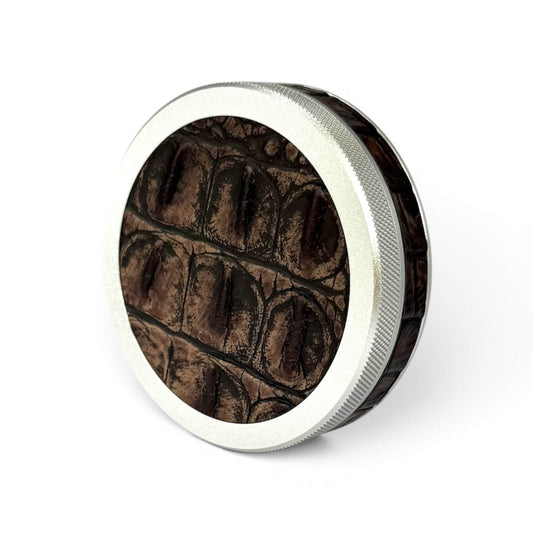 Silver on Brown Embossed Croc Leather Ruk Can Slim