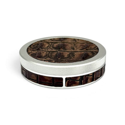Silver on Brown Embossed Croc Leather Ruk Can Slim