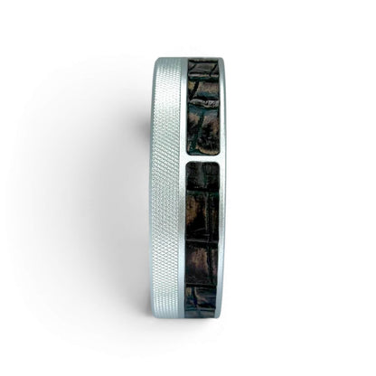 Silver on Brown Embossed Croc Leather Ruk Can Slim