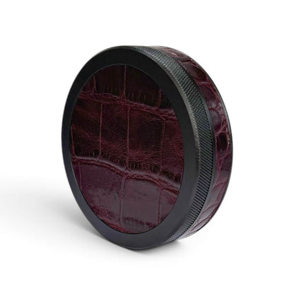 Black on Maroon Embossed Croc Leather Ruk Can Slim