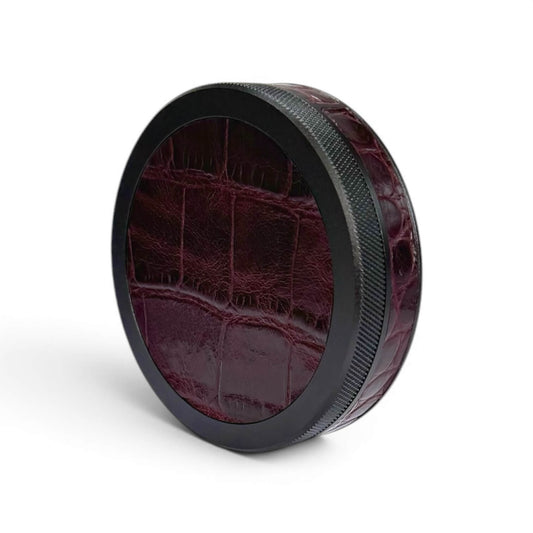 Black on Maroon Embossed Croc Leather Ruk Can Slim