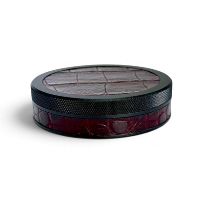 Black on Maroon Embossed Croc Leather Ruk Can Slim