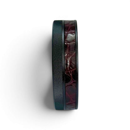 Black on Maroon Embossed Croc Leather Ruk Can Slim