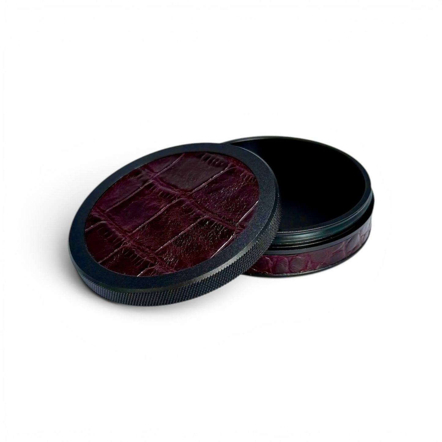 Black on Maroon Embossed Croc Leather Ruk Can Slim