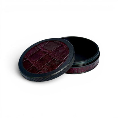 Black on Maroon Embossed Croc Leather Ruk Can Slim