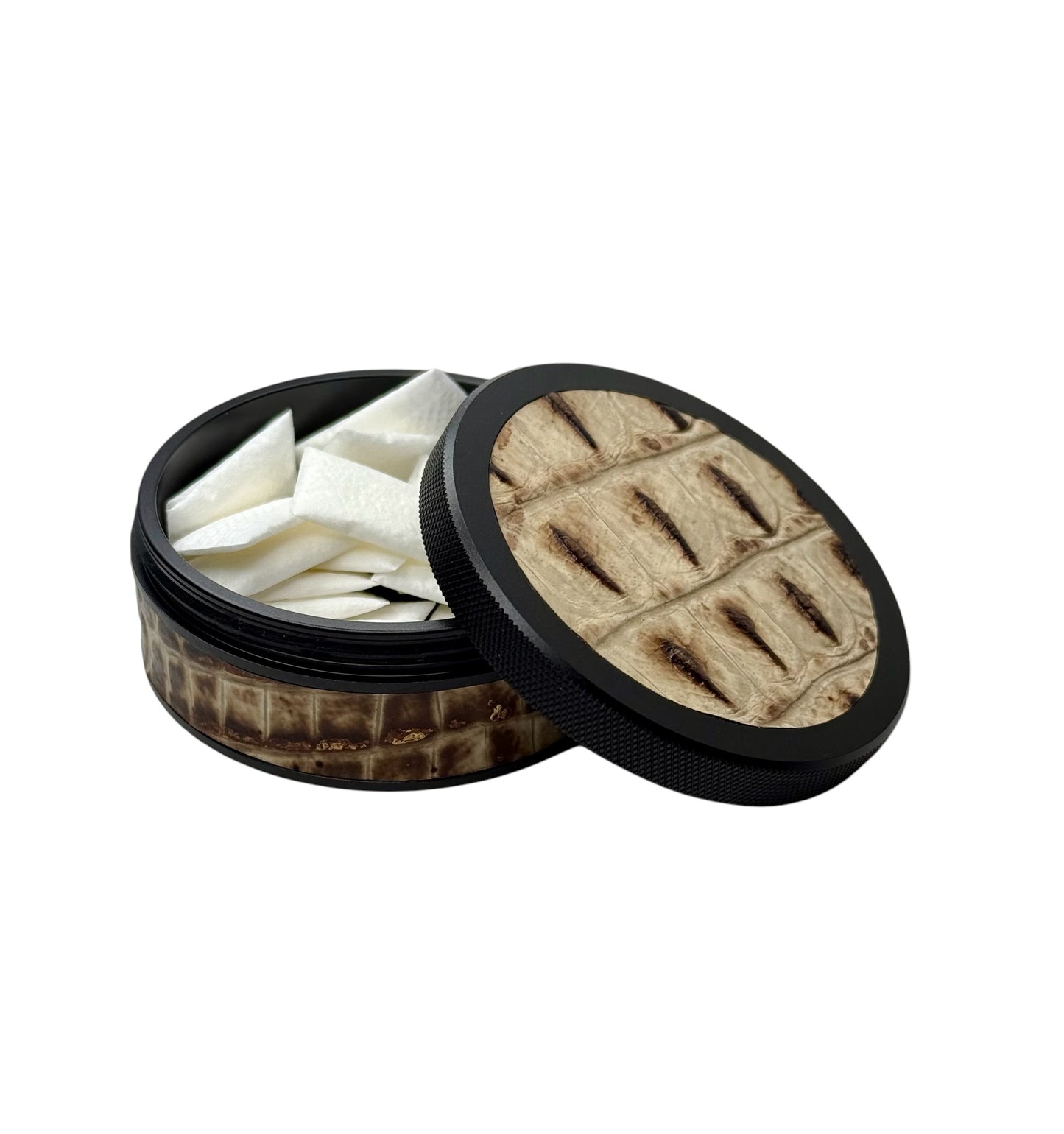 Black on White Embossed Croc Leather Ruk Can