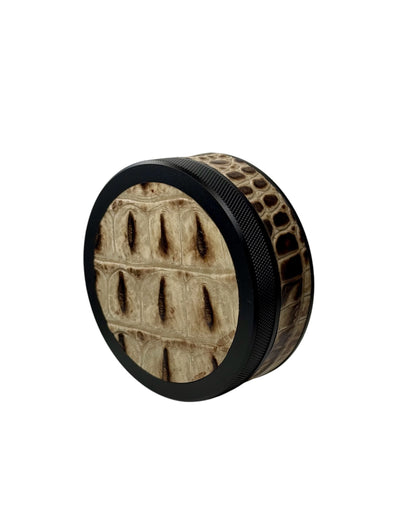 Black on White Embossed Croc Leather Ruk Can