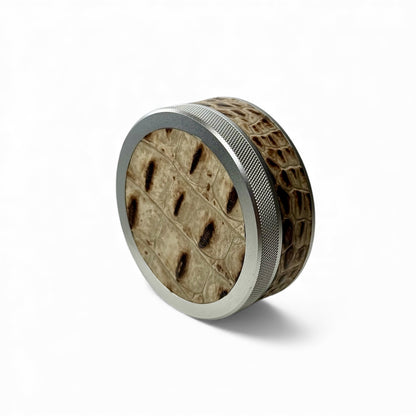 Silver on White Embossed Croc Leather Ruk Can