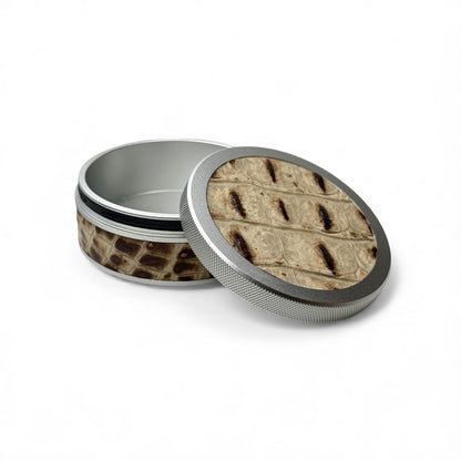 Silver on White Embossed Croc Leather Ruk Can