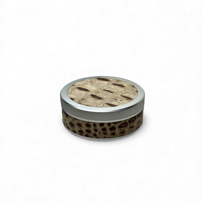 Silver on White Embossed Croc Leather Ruk Can
