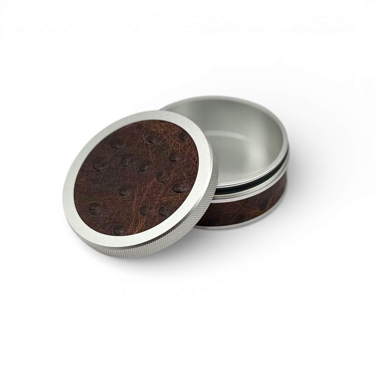 Silver on Embossed Ostrich Leather Ruk Can