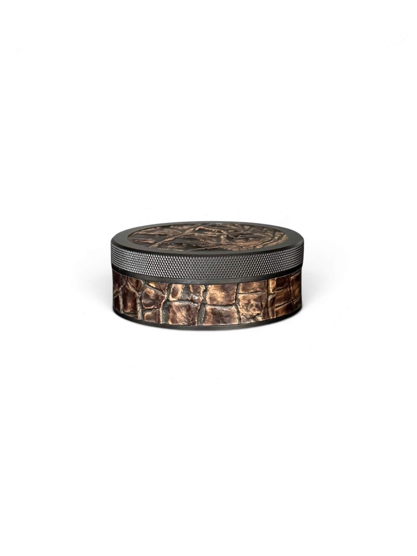 Black on Brown Embossed Croc Leather Ruk Can