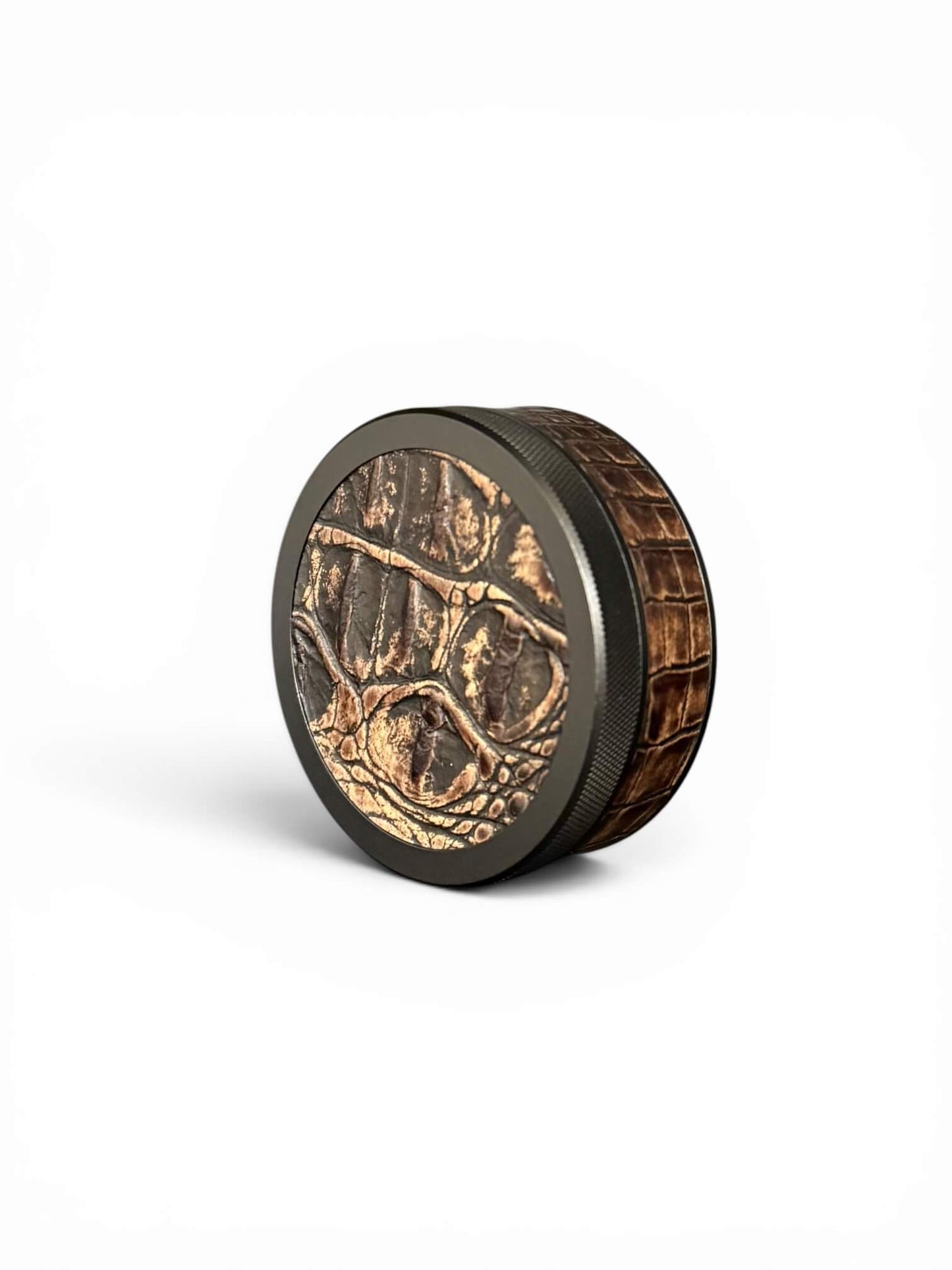 Black on Brown Embossed Croc Leather Ruk Can
