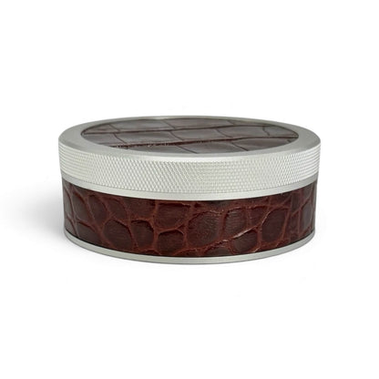 Silver on Chestnut Brown Embossed Croc Leather Ruk Can