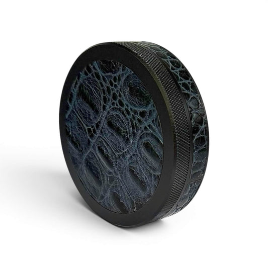 Black on Midnight Blue Embossed Croc Leather Ruk Can Slim