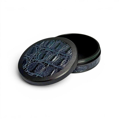 Black on Midnight Blue Embossed Croc Leather Ruk Can Slim