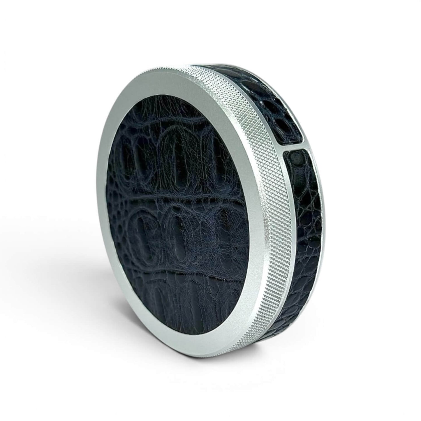 Silver on Midnight Blue Embossed Croc Leather Ruk Can Slim