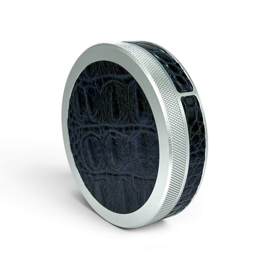 Silver on Midnight Blue Embossed Croc Leather Ruk Can Slim