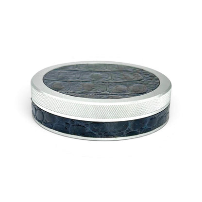 Silver on Midnight Blue Embossed Croc Leather Ruk Can Slim