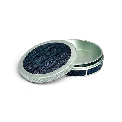 Silver on Midnight Blue Embossed Croc Leather Ruk Can Slim