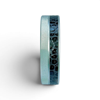 Silver on Midnight Blue Embossed Croc Leather Ruk Can Slim