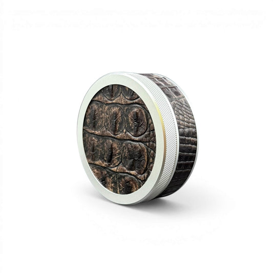 Silver on Brown Embossed Croc Leather Ruk Can