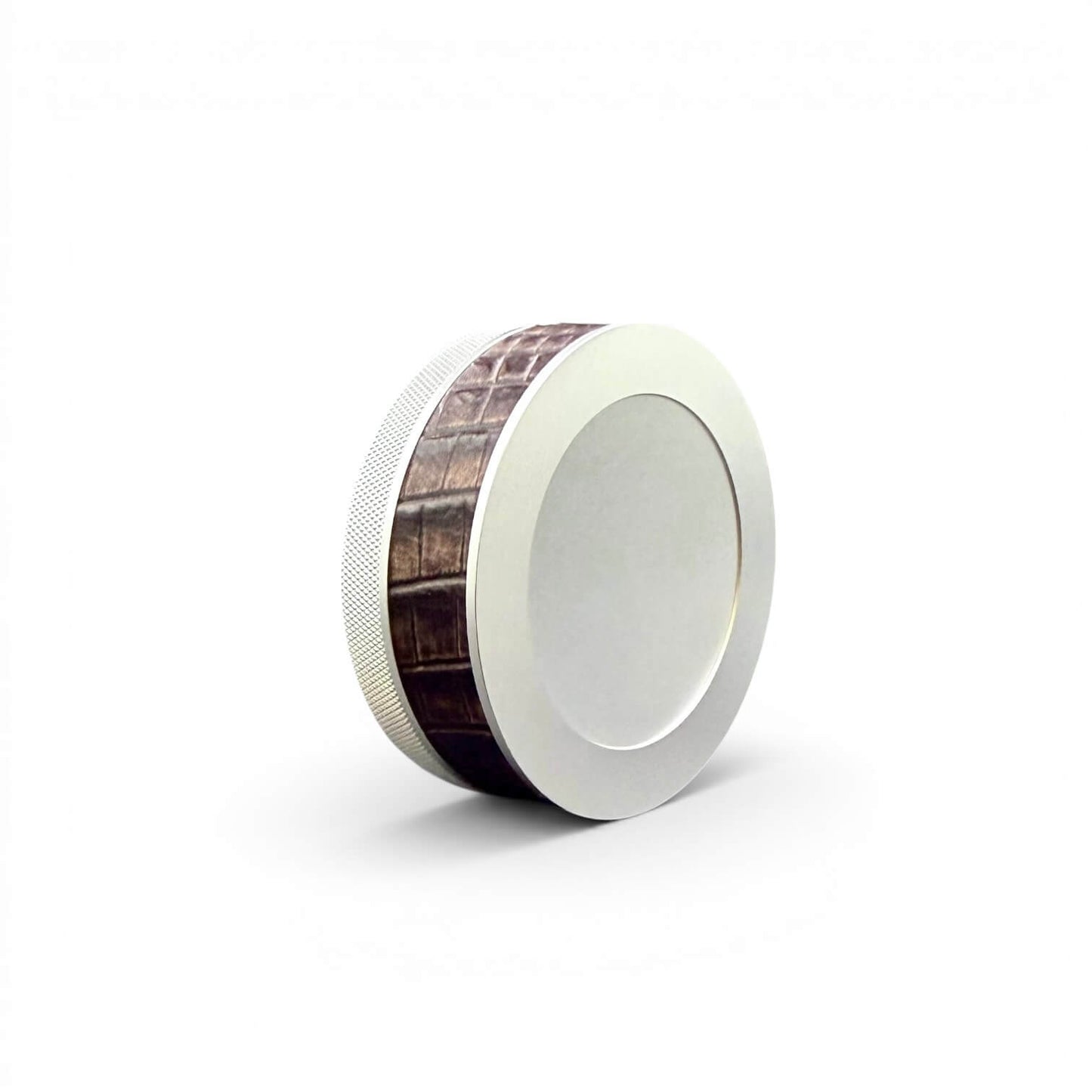 Silver on Brown Embossed Croc Leather Ruk Can