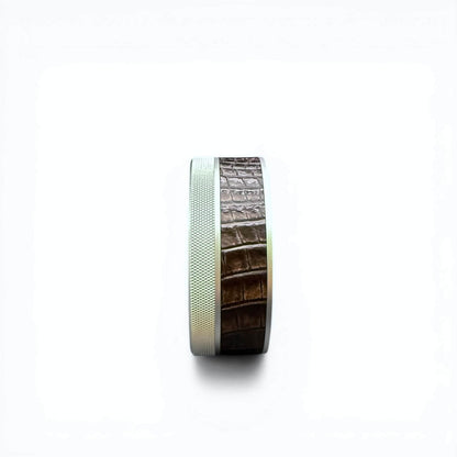 Silver on Brown Embossed Croc Leather Ruk Can