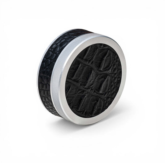 Silver on Black Leather Croc Ruk Can